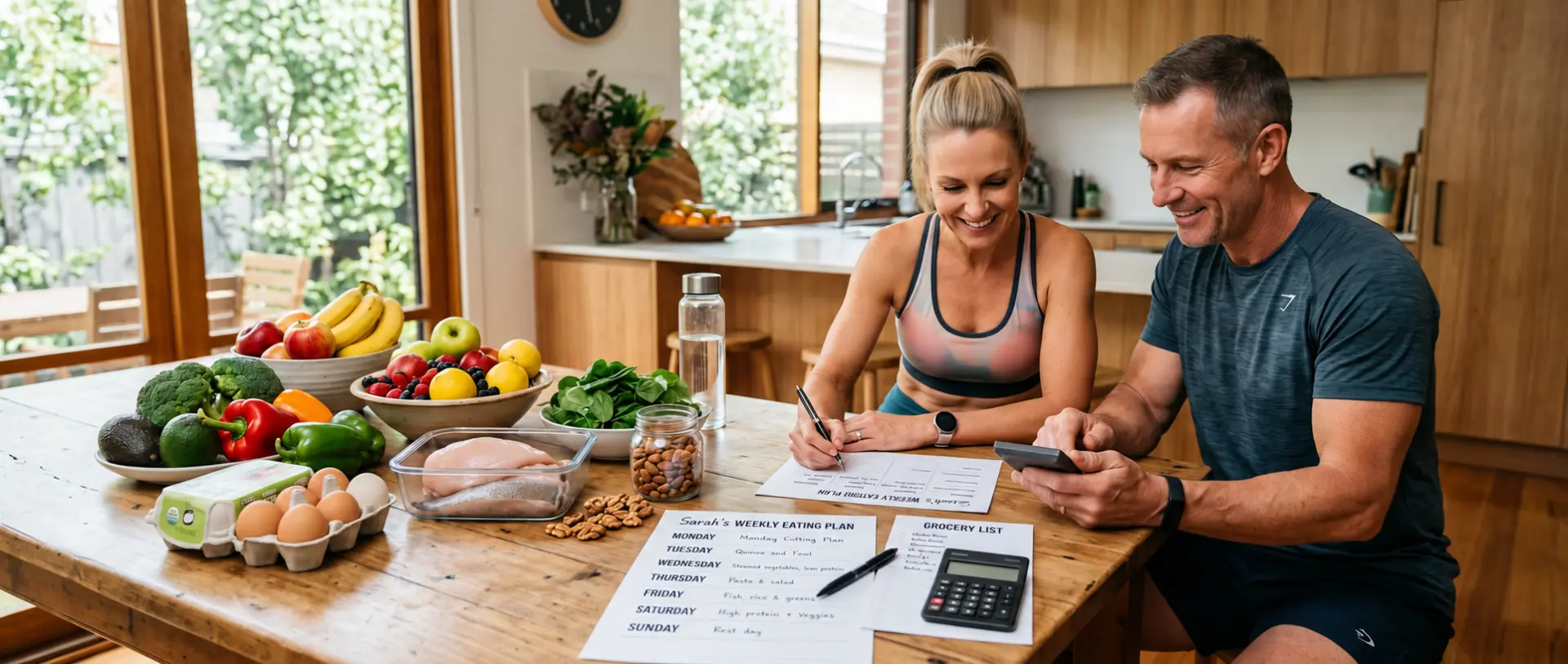 Couple planning healthy meals with a weekly nutrition plan, Personal Touch Fitness Salamander Bay
